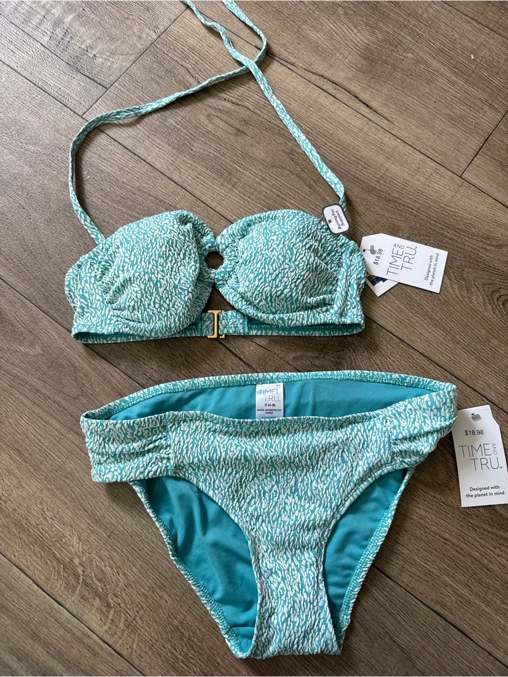Time and Tru Women's Teal Textured Bikini Set Size Small